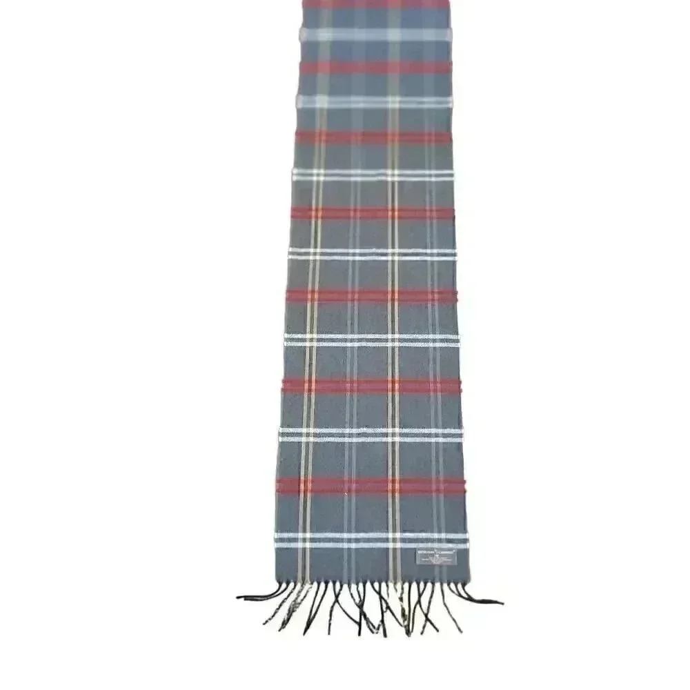 DNY Adult Softer than Cashmere Gray/Red Plaid w Fringe 12